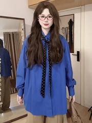 大码胖MM深蓝色防晒衬衫女2025夏季高级设计小众复古韩版宽松衬衣