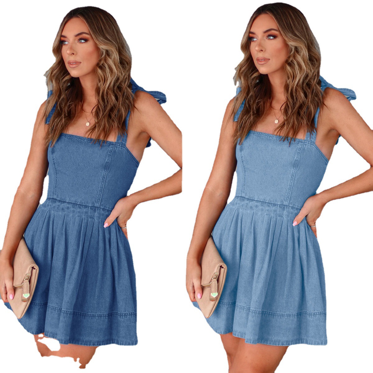 Gamyklinis tiesioginis išpardavimas 2023 m. Europos ir Amerikos pavasario ir vasaros naujo stiliaus priemiestinio mados džinsinė moteriška suknelė_voghion.com