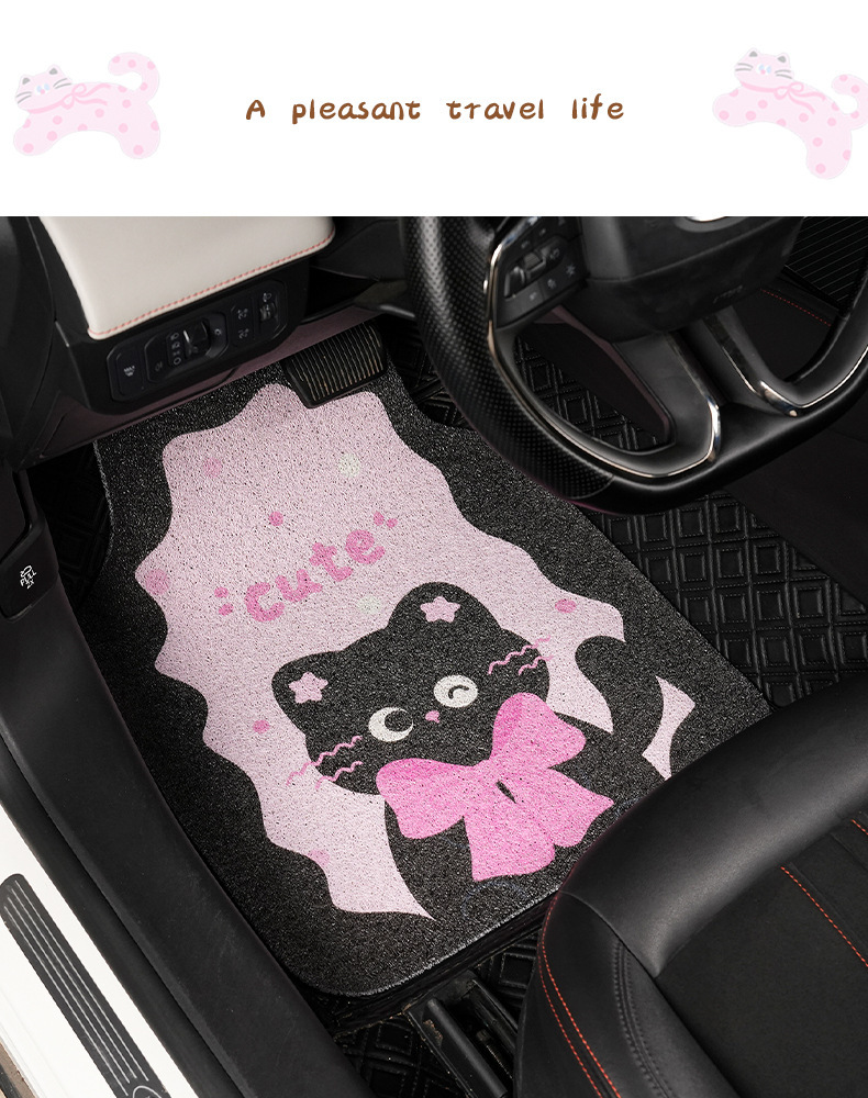 Four Seasons Universal Car Cartoon Floor Mats Wire Ring Easy Care Wear-Resistant Car Carpet Mats Cute Cat Car Floor Mats
