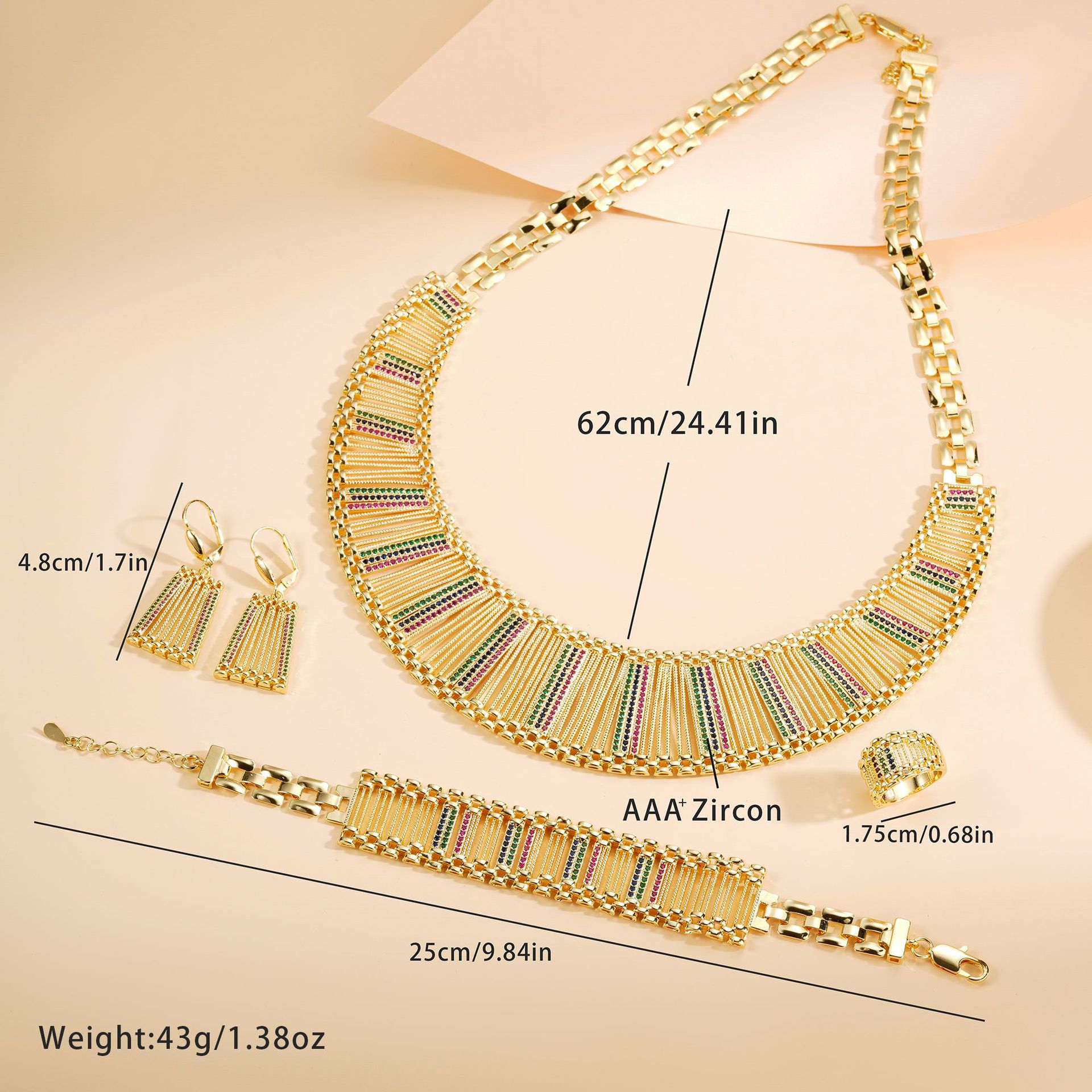 Europa y los Estados Unidos de moda sofisticada alta lujo ligero conjunto de joyas exageradas collares de diamantes de colores pulseras anillos pendientes de cuatro piezas