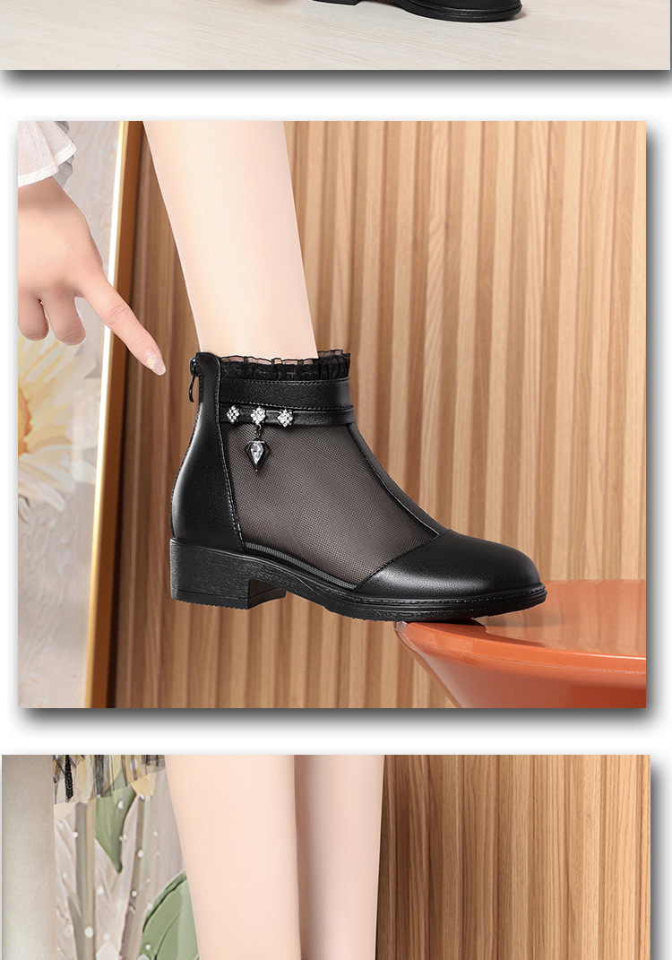 Boot lưới da thật cổ thấp gót giữa cho nữ — Trắng be (kiểu bao đầu) chi tiết 12
