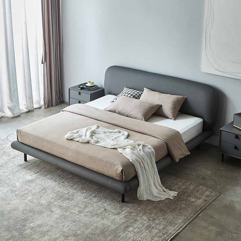Italiano minimalista cama de cuero real dormitorio principal moderno minimalista bolsa suave cama doble 1,8 m dormitorio alta pierna cama salida de fábrica