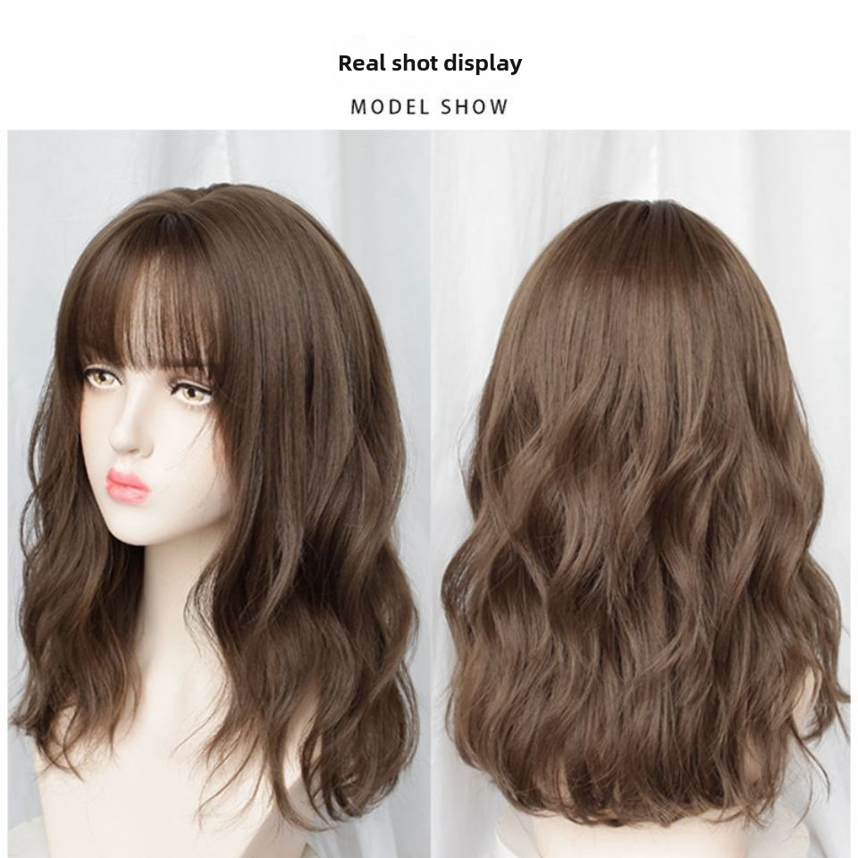 Perruque Femme Cheveux Mi-longs Tête Complète Réaliste Longueur Épaule Cheveux Courts Bouclés Étudiant Célébrité Internet Micro-bouclés Visage Rond Mode Perruque Couverture_voghion.com