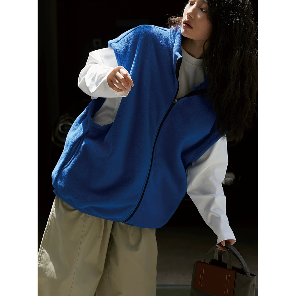 Осенний новый флисовый жилет в японском стиле с небольшим воротником-стойкой, свободный утягивающий легкий теплый спортивный топ без рукавов для женщин