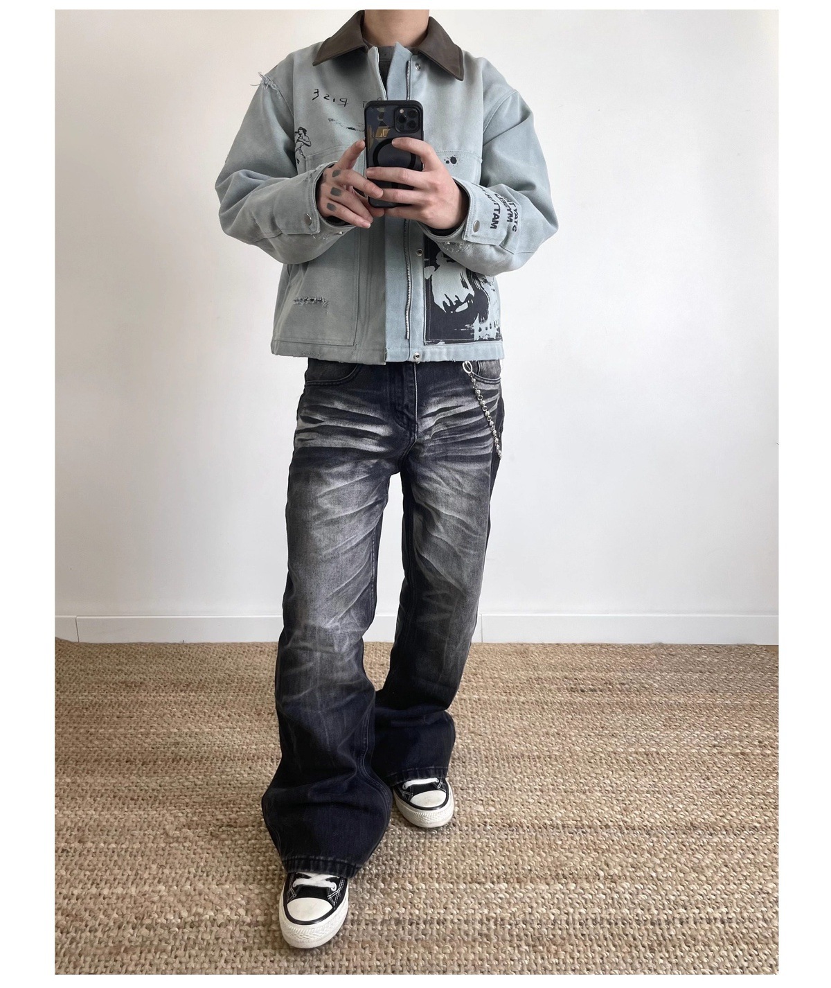 Herrjeans vintage washed svart ledig rak passform_voghion.com