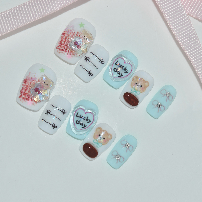 Slow Bear Wearable Nails: Unique, Minimalist Design, 2026 New Short Square Popular Nail Stickers, Factory Wholesale Slow Bear Wearable Nails: Unique, Minimalist Design, 2026 New Short Square Popular Nail Stickers, Factory Wholesale