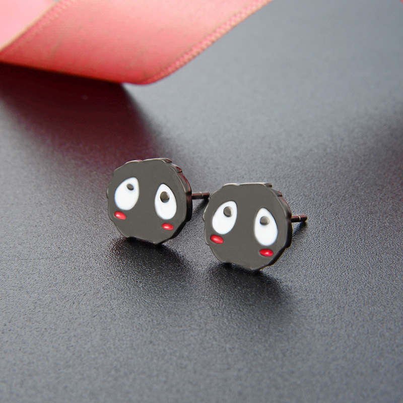 S925 pendientes de plata esterlina unisex pequeña joyería creativa de dibujos animados Internet celebridad lindo pendientes de cerdas negras pendientes