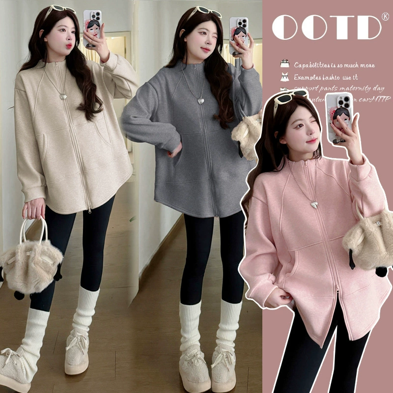 В наличии толстовка для беременных, осенне-зимняя утолщенная свободная куртка большого размера на флисовой подкладке, закрывающая ягодицы, новинка 2025 года.