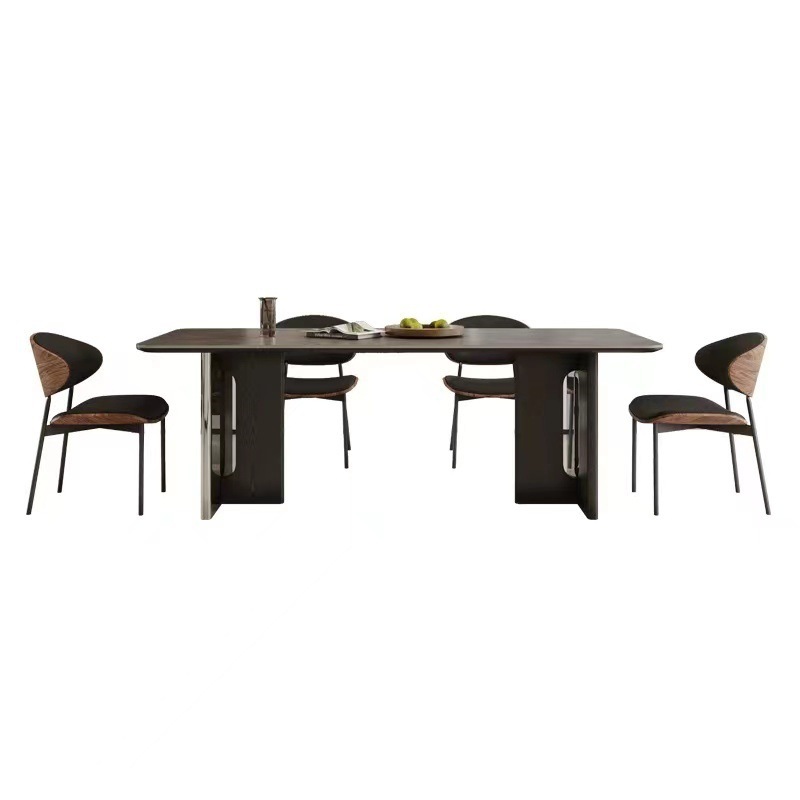 Mesa de comedor de madera maciza estilo francés medieval diseñador de red de casa pequeña tabla de acero inoxidable rectangular mesa y silla de comedor