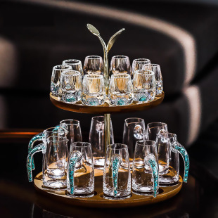Carefully Selected High-End Gold Foil Wine Glass, Crystal Glass, White Wine Glass Set, Household Wine Dispenser, Small Wine Glass, Turquoise Light Luxury