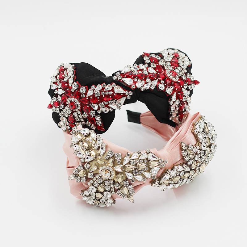 Baroque Full Diamond Big Flower Bow Headband display picture 1