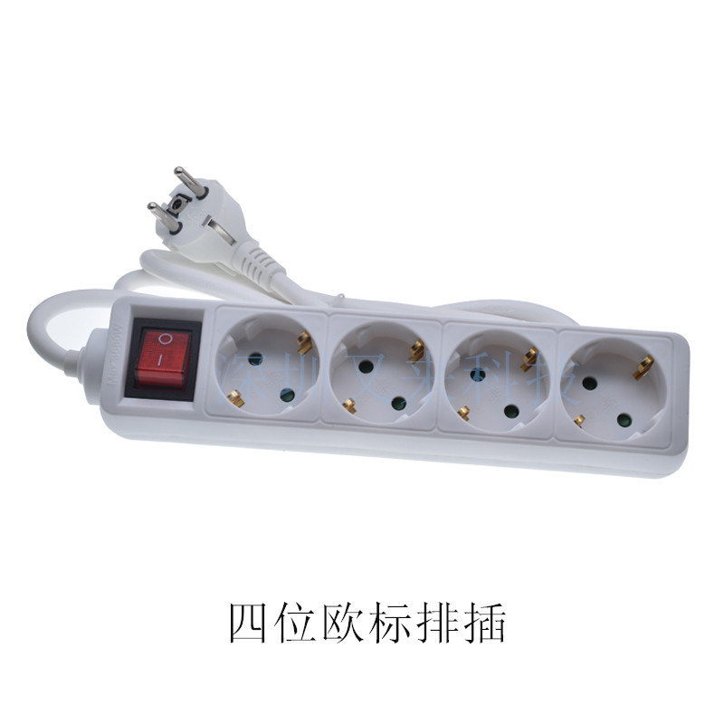 四位欧标排插 带开关欧标德标4位接线排插俄罗斯韩国电源插板16A