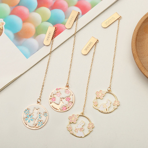 Sakura Cute Pet Series Creative Metal Bookmarks Small Fresh Student Bookfold Page Tags Alloy Bookmark Pendant Accessories