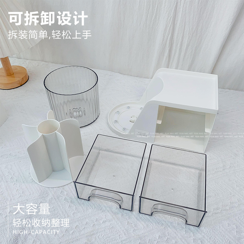 大容量美甲收纳盒多功能可旋转光疗笔搓条甲油胶抽屉式桌面整理盒|undefined