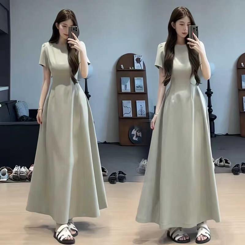 여성을위한 프랑스 복고풍 롱 스커트 여름 새로운 스타일 허리 슬리밍 하이 엔드 햅번 스타일 블랙 얇은 정장 드레스