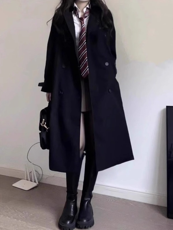 黑色风衣外套女中长款2025春秋季新款韩系高级感小个子英伦风大衣|undefined