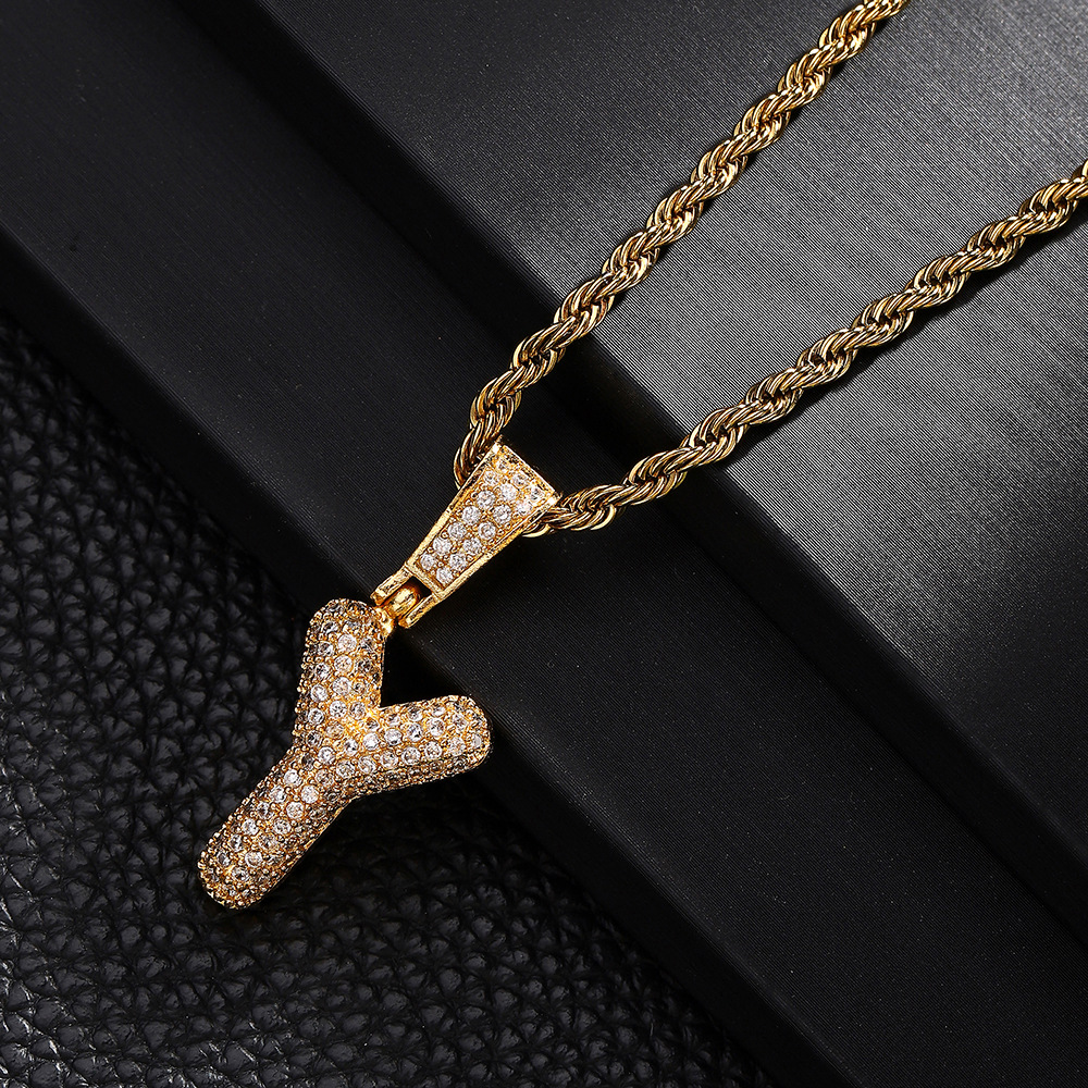 Nuevo cross-border 26 letras inglesas colgantes collares de bronce y piedra collares de moda simplista para hombres y mujeres
