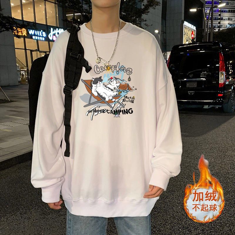 Men's Sweatshirt Ins Autumn and Winter Korean Fashionable Round Neck Loose Thickened fleece-lined Jacket for Students Couple Men's 12