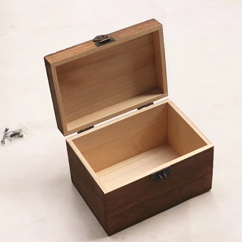 Retro wooden table storage box for documents from natural wood