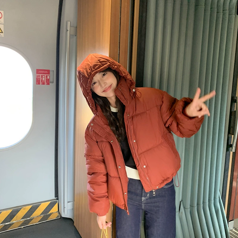 Корейская версия слойки lulu хлопчатобумажная одежда женская короткая 2023 новая утолщенная с капюшоном модная теплая хлебная одежда зимой