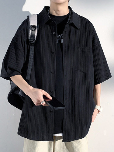 Summer Ice Silk Thin Short-Sleeve Shirt for Men and Couples Loose Plus Size Solid Color Casual Trend Brand Top Coat