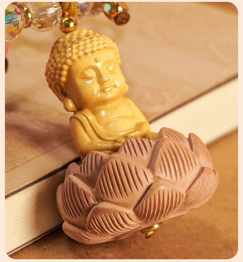 Car Pendant Small Buddha Peach Wood Lotus Car Rearview Mirror Pendant Car Interior Hanging Decoration High-End New Model