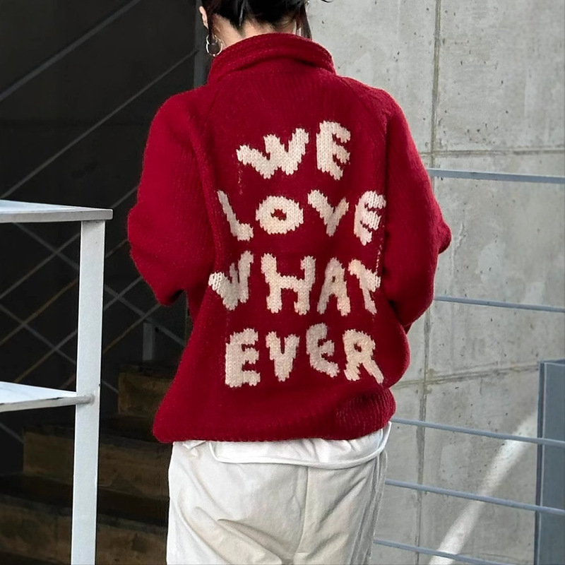 Factory Direct Sale Korean Dongdaemun 23 Autumn/Winter Letter Color-Blocking Smiley Face Jacquard Sweater Knit Cardigan Jacket