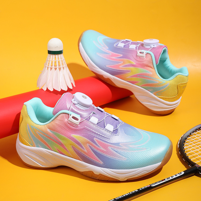 Real Carbon Plate Children's Badminton Shoes, Professional Rotating Buckle Children's Shoes, Non-Slip Mesh Breathable Sports Shoes for Girls and Boys