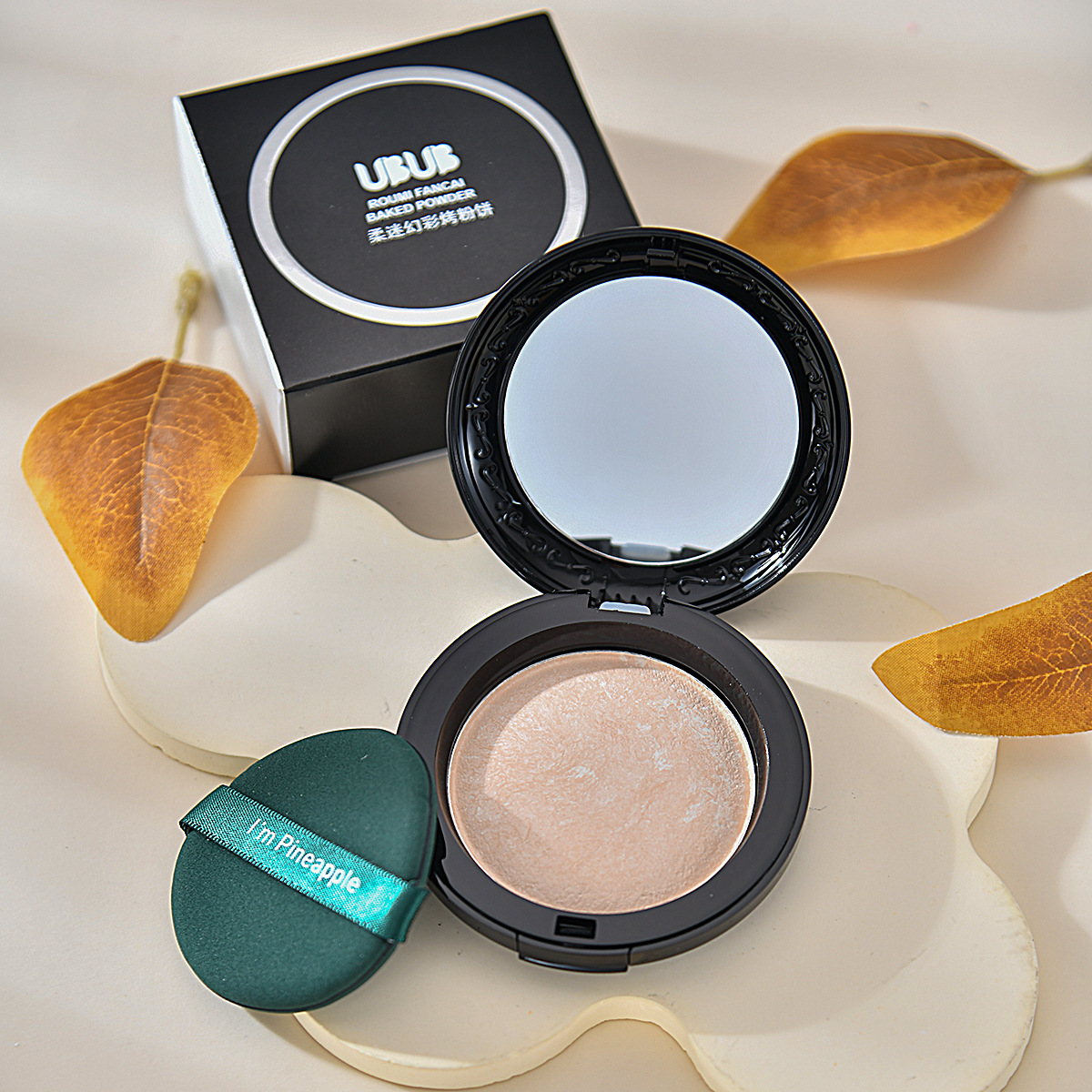 Polvo para hornear UBUB Magic Color Soft Fan Polvo para hornear Polvo para hornear de alto brillo Control de aceite Polvo de maquillaje púrpura de larga duración que no se quita el maquillaje