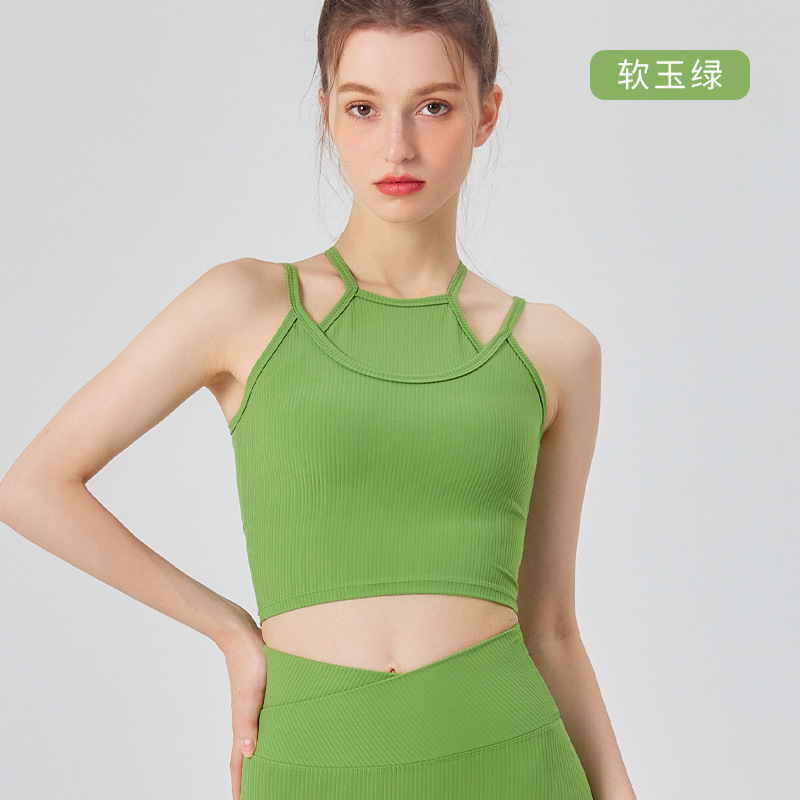 Desmontable ropa interior deportiva Mujer a prueba de golpes correr yoga fitness chaleco falso de dos piezas sujetador de mama belleza espalda verano
