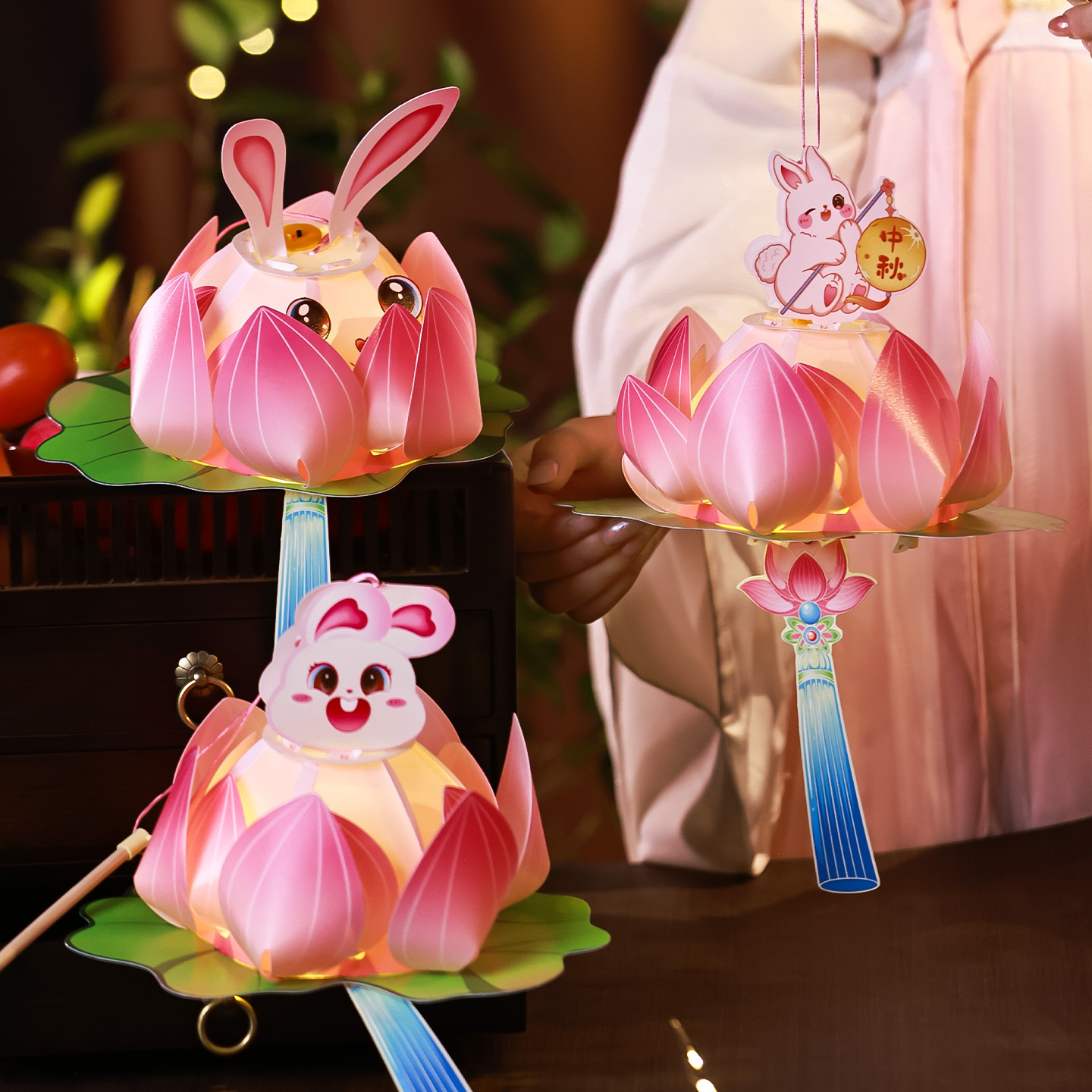 中秋节灯笼2025儿童古风手提兔子莲花灯幼儿园亲子手工diy材料包