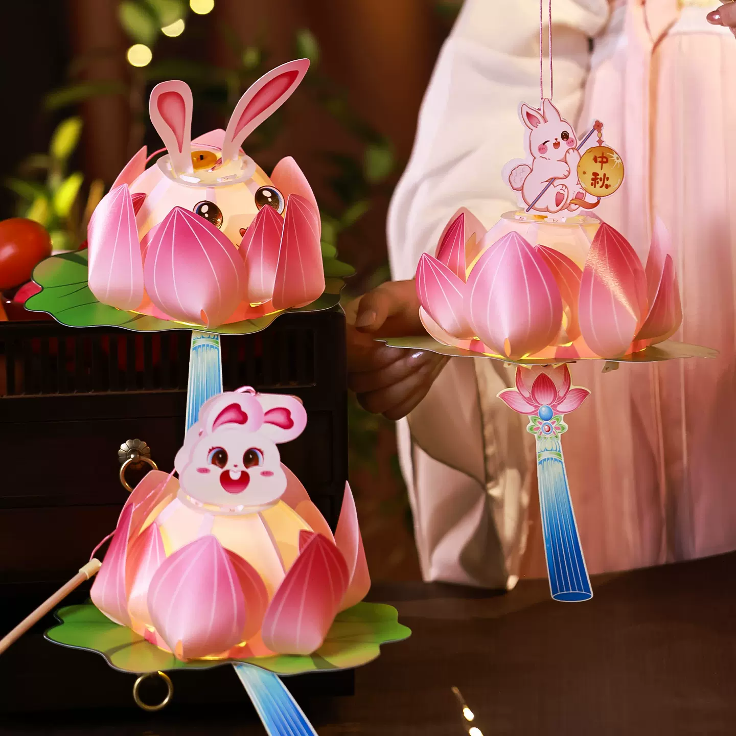 中秋节灯笼2025儿童古风手提兔子莲花灯幼儿园亲子手工diy材料包
