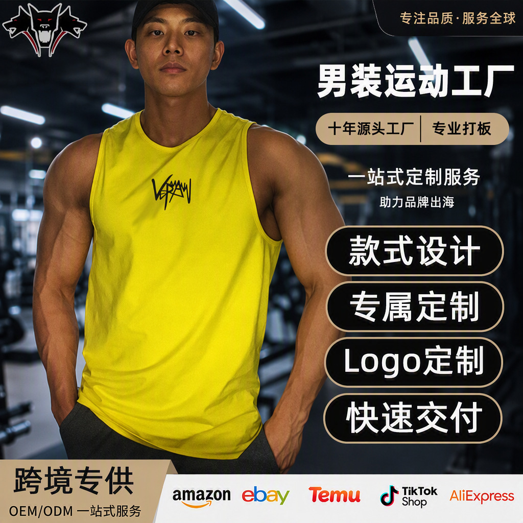 Cross-Border Amazon Summer Men's Sports Fitness Vest Trendy Loose-Fitting Running Quick-Drying Breathable Vest
