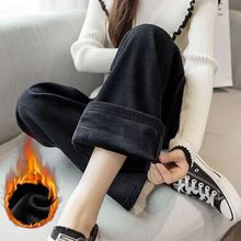 秋冬雪尼尔奶油裤女加绒加厚灯芯绒高腰直筒抽绳阔腿裤休闲裤显瘦