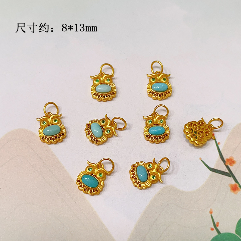 Natural Raw Ore Turquoise 925 Silver Plated with Ruyi Love Clover Round Bead Bracelet DIY Accessories