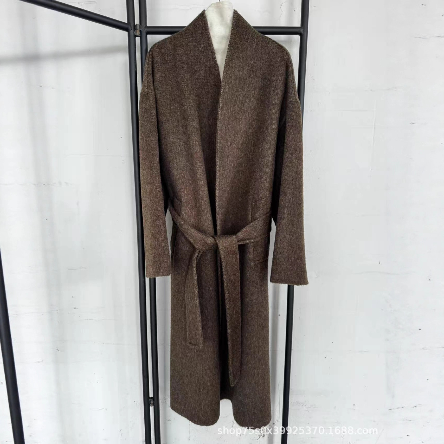 2025 Autumn/Winter New Style Green Collar Double-Sided Wool Coat Long Elegant Women's Winter Outerwear