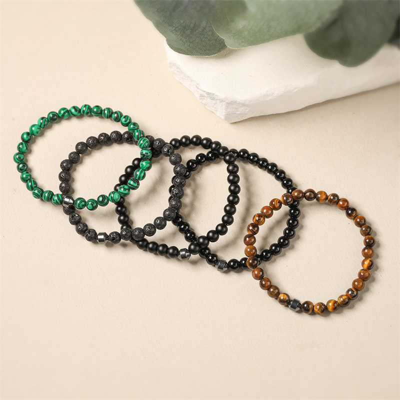 Transfronterizo Amazon Pulsera con cuentas de piedra natural de 6mm Piedra volcánica Ojo de tigre Pulsera masculina y femenina del mismo estilo al por mayor