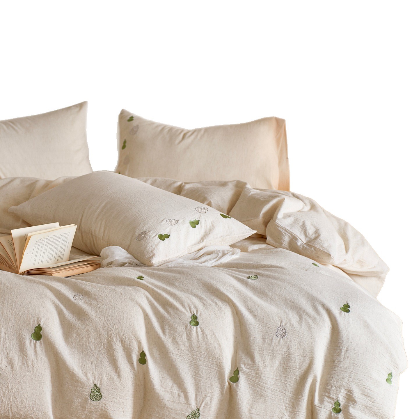 Set lenzuola 4 pezzi in cotone e lino con stampa floreale_voghion.com
