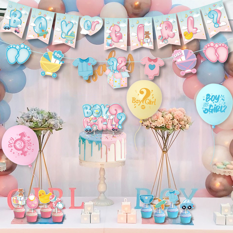 跨境性别揭示派对BoyOrGirl拉旗气球baby shower印婴派对装饰用品|undefined