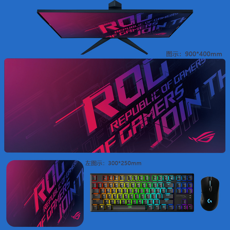 ROG Mouse Mat with Extra Large Locking Edge, Designed for Male Esports Gaming, RNG Desk Mat, Fine/Rough Surface, Office Keyboard Mat, Available in S and M Sizes