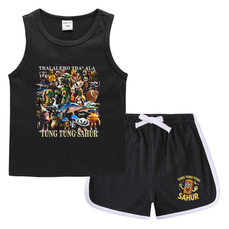 夏男の子服娘ラウンドネック Tシャツホットパンツ韓国風カジュアル半袖ボトムシャツスポーツ学生ショーツスーツ|undefined