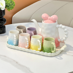 ☥ Cream Style Ceramic Water Cup Set Home Coffee Table Living Room Hospitality Water Kettle Tea Set Tea Cup Set Housewarming Wedding
