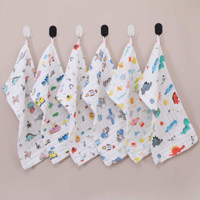 Pure Cotton Saliva Towel Six-Layer Cotton Towel Printed Face Towel High-Density Baby Towel Gauze Square Towel Children's Towel
