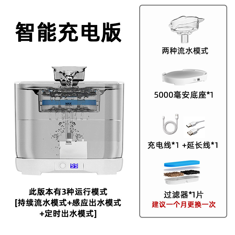 Nuevo dispensador de agua inalámbrico para mascotas, agua de circulación automática para gatos sin conexión, tazón de agua de inducción inteligente