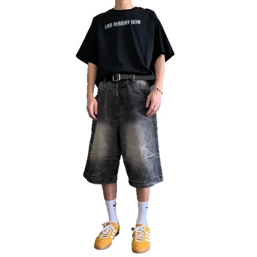 Men's Summer Thin Washed Denim Short Cargo Shorts American Street Style Versatile Loose Straight Leg Sports Seven-Eighth Pants