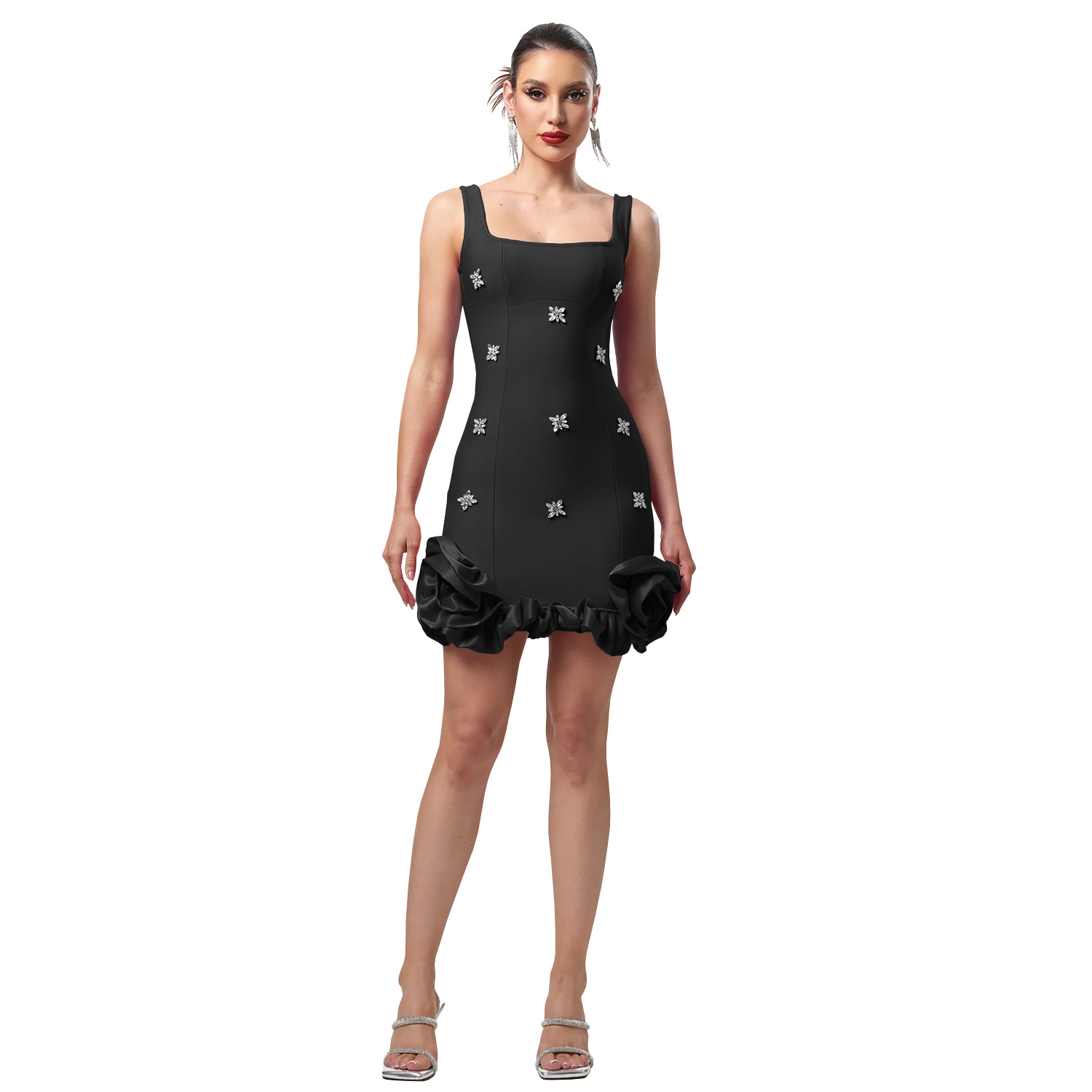 C7593 AliExpress transfronterizo Amazon Europa y América de moda moda femenina temperamento elegante taladro caliente brazo vestido vestido corto image 7