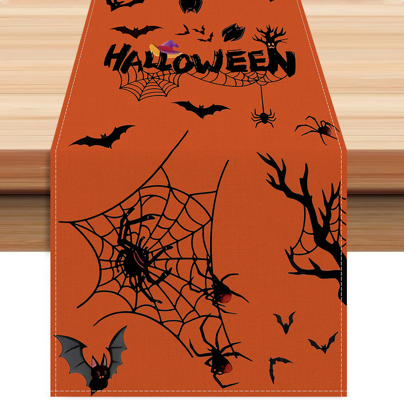 新しいハロウィンテーブルランナーアマゾンクロスボーダークモの巣パターンリネンテーブルクロスホームリビングルームキッチンテーブルマット|undefined