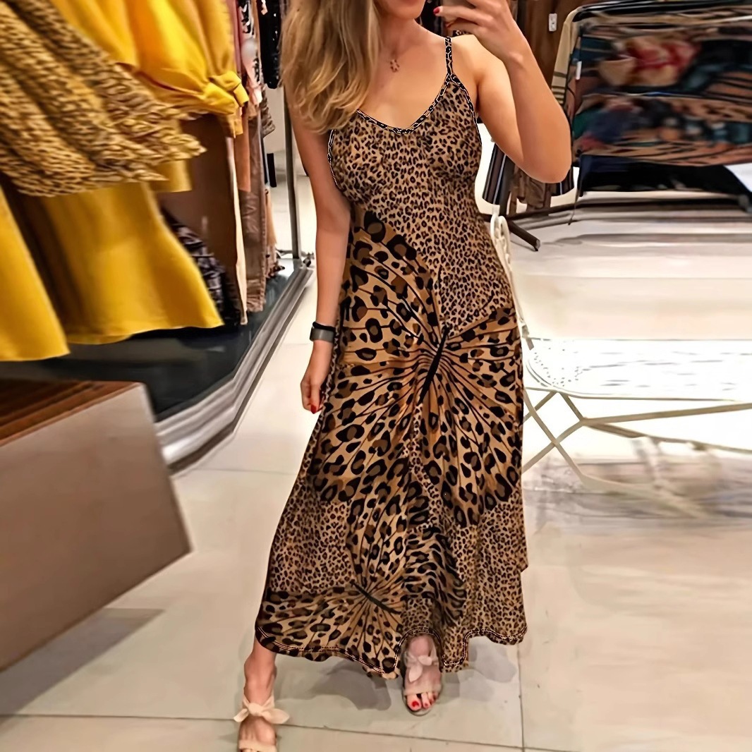 Womens Leopard Print Butterfly Floral Maxi Dress Sleeveless Lightweight Fabric Summer Style Wholesale Available