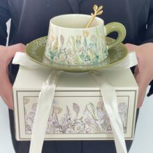 复古油画铃兰花春日气息咖啡杯碟伴手礼杯子马克杯高级感女生礼物