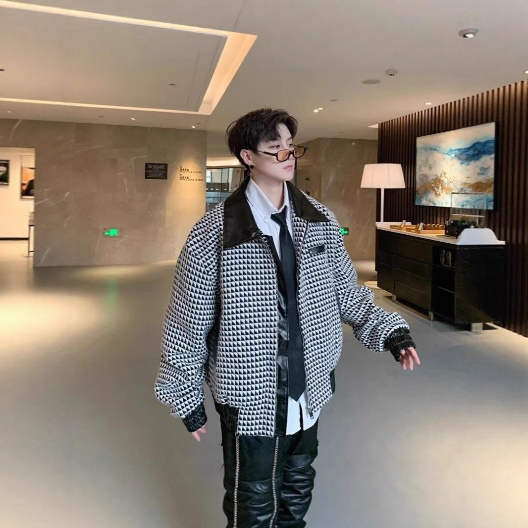 Trendy And Versatile Men's And Women's Diamond Patterned Jacket, Men's Patchwork Loose And Cool Jacket_voghion.com